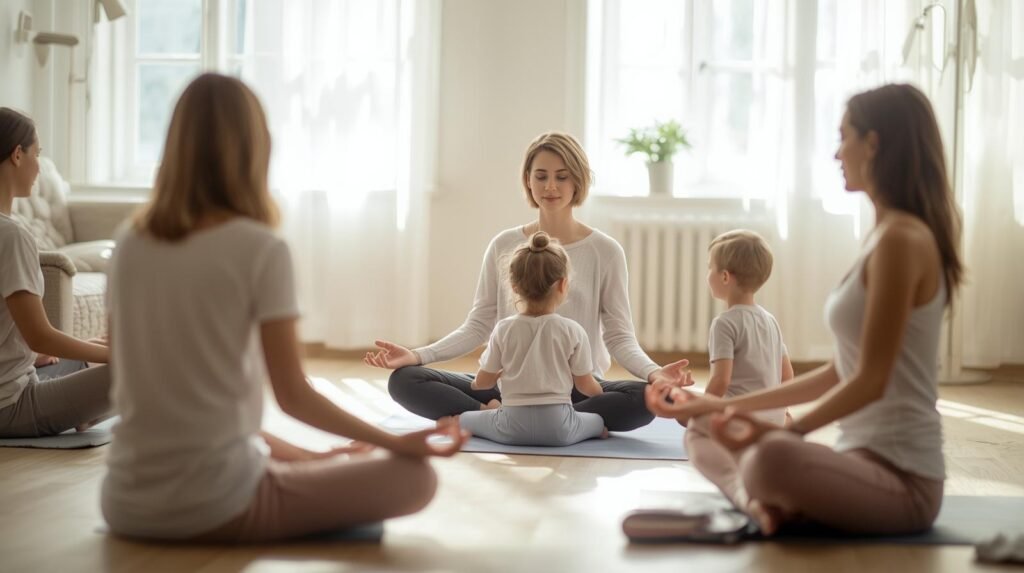 madres meditando con sus hijos